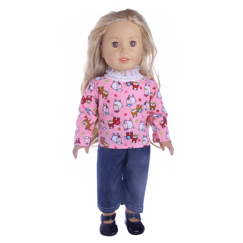 Футболка и штаны LUCKDOLL с принтом подходит для 18-дюймовых американских кукол 43 см
