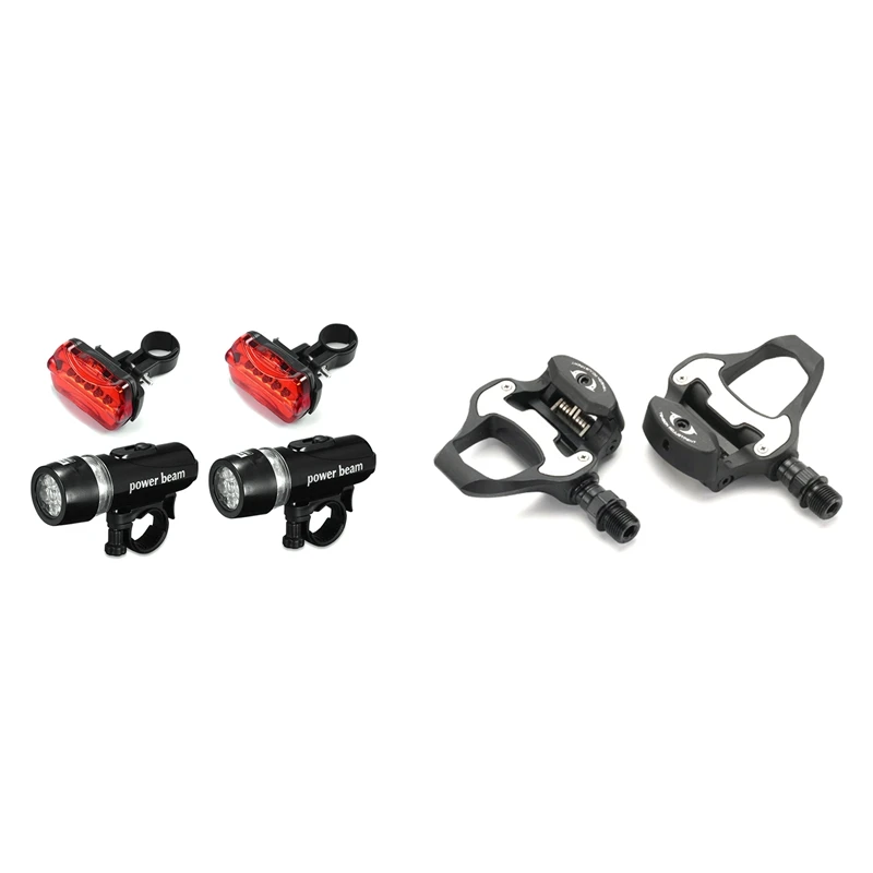 

2 комплекта светодиодный ных ламп для велосипеда MTB передняя фара + Задняя вспышка безопасности и 2x велосипедная педаль для дорожного велоси...