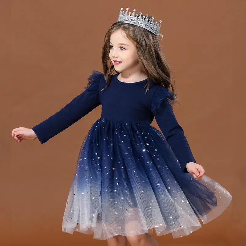 Girl Clothes Kids Winter Fall Designer Dresses Toddler Birthday Party Princess Ball Gown Blue Dress Baby Clothing Big Size 12 10 | Детская