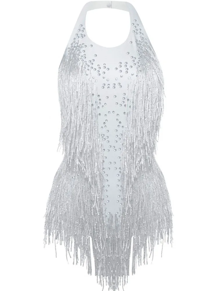 Женское боди с бахромой и блестящими кристаллами | Тематическая одежда униформа