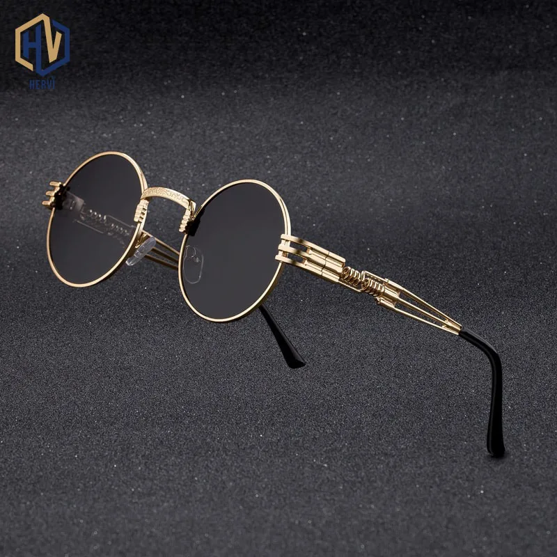 HERVI модные новые круглые металлические солнцезащитные очки в стиле стимпанк для