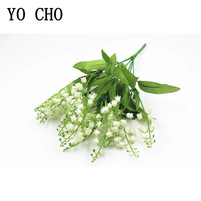 7 branch white artificial lily of the valley flower gift silk fake flower lily bouquet for home office wedding party decor flore free global shipping