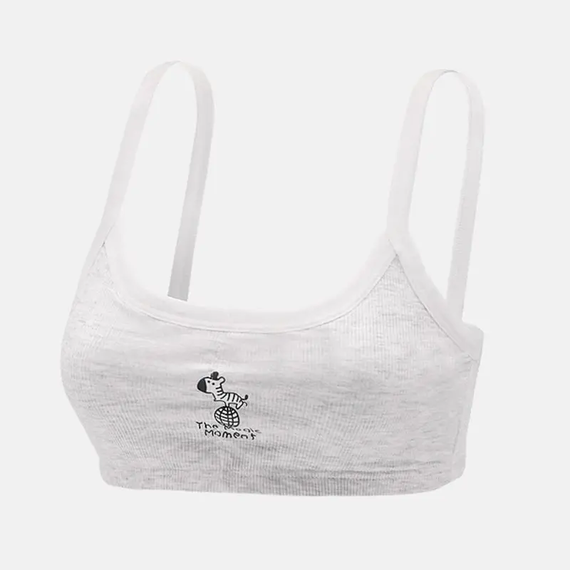 

Student Girl Spaghetti Straps Training Bra Underwear Cute Cartoon Zebra Planet Animal Print Bralette Thread Ribbed Wireless