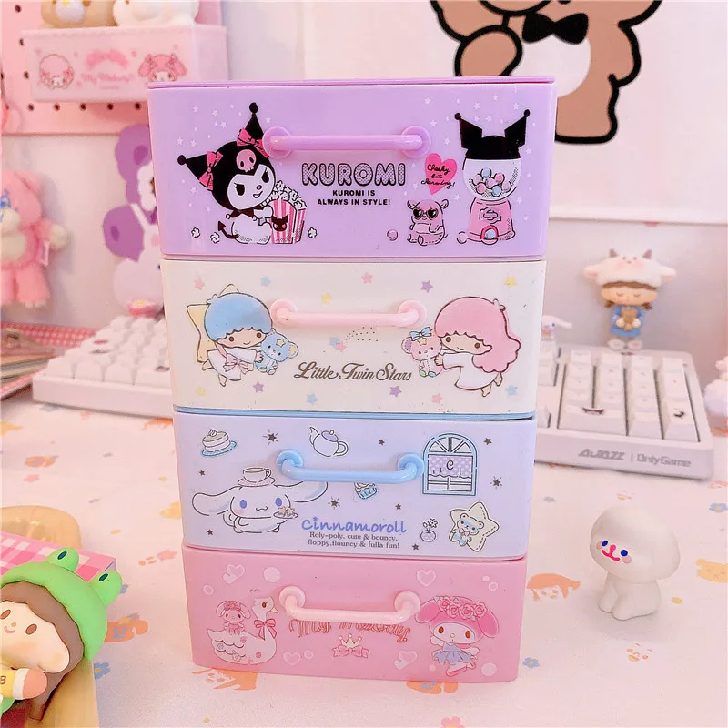 

Kawaii Desktop Storage Boxes Cartoon Girl Cosmetic Storage Drawer Jewelry Storage Boxe Desktop Organizer Makeup Storage Case