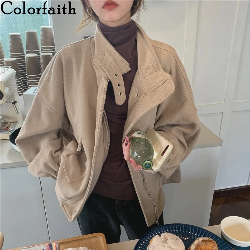 

Женская куртка-карго Colorfaith, теплая короткая куртка-карго на молнии, с воротником-стойкой и карманами, JK6399, Осень-зима 2020