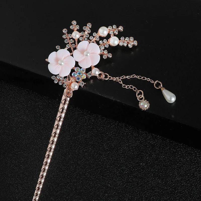 

Chinese Style Hair Chopsticks Metal Rhinestone Hair Stick Women Tassel Pearl Flower Headpiece Hairpin Hair Jewelry Accessories