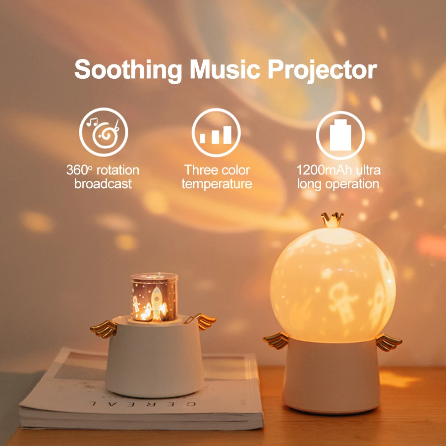 

Guardian Angel Starry Sky Projector Music Box Night Light Projection Lamp Chargeable Rotate Colorful Flashing Star Lamp for Kids