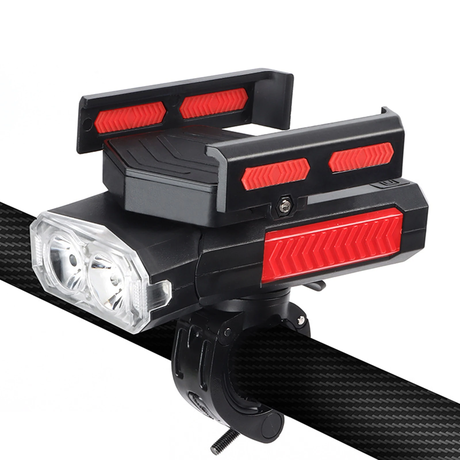 

Multifunction 5 In 1 Bike Lamp With Adjustable Phone Holder Bike Bell 4000mAh Power Bank Capacity LED Headlight For Bicycle