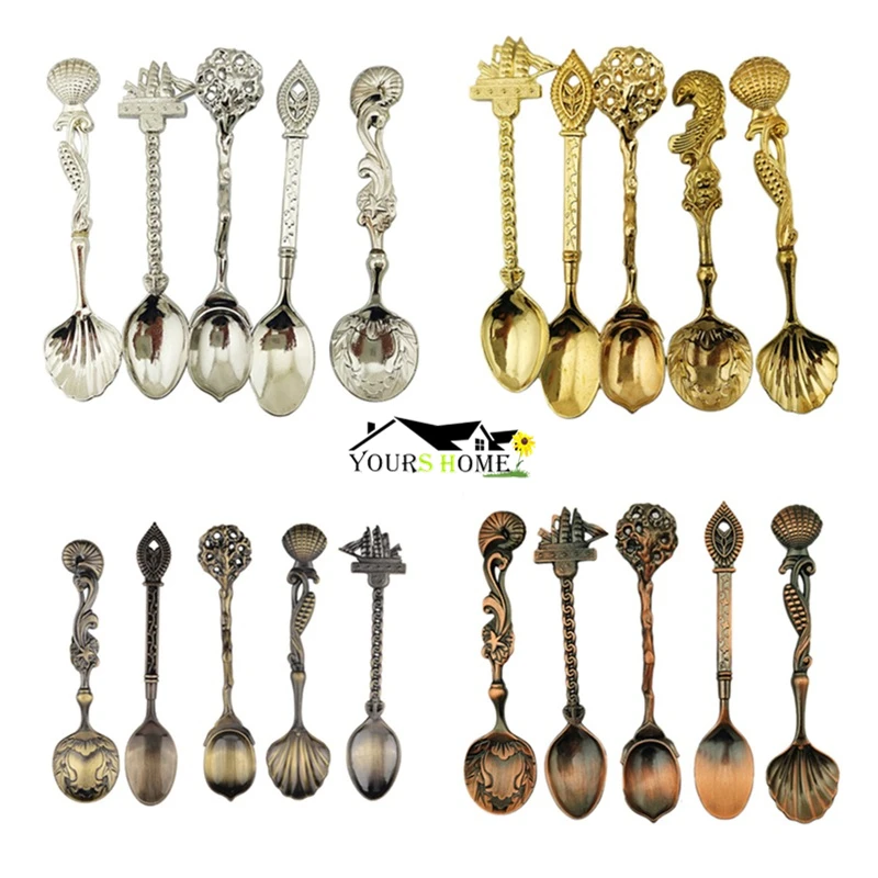 5 шт./компл. сплав Винтаж Королевский Стиль резная маленькая Кофе ложки столовые