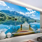 3D обои, природный пейзаж, голубое небо, деревянный мост, озеро, фото, Настенная роспись, гостиная, ТВ, диван, фон, Настенные обои для стен 3 D