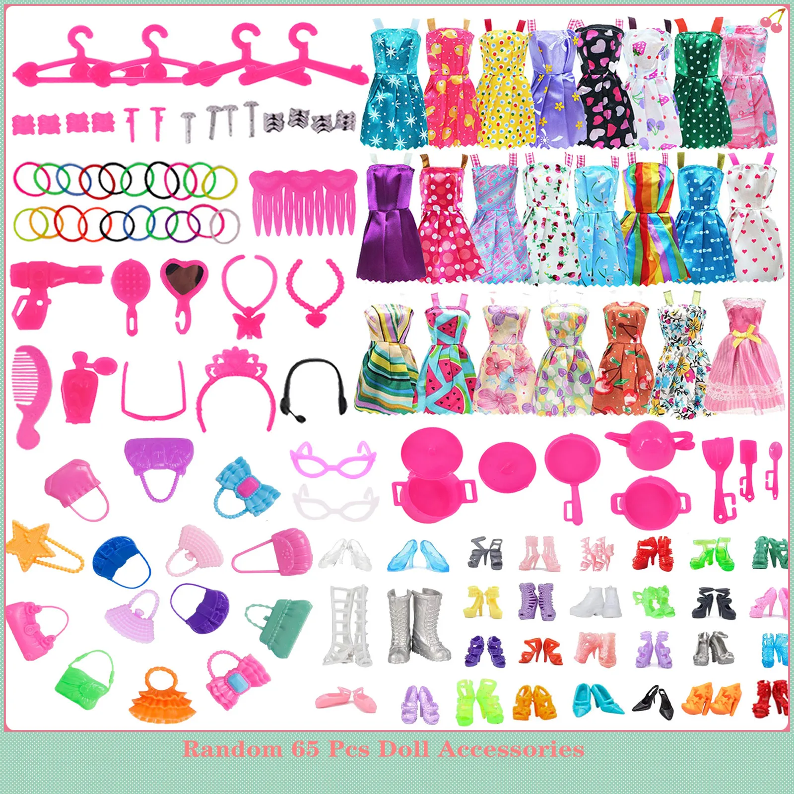 

65pcs/Set Barbies Doll Clothes Shoes Furniture Kitchen Accessory Bag For 11.8 Inch Barbies Doll and Bjd Doll, Girl Toys