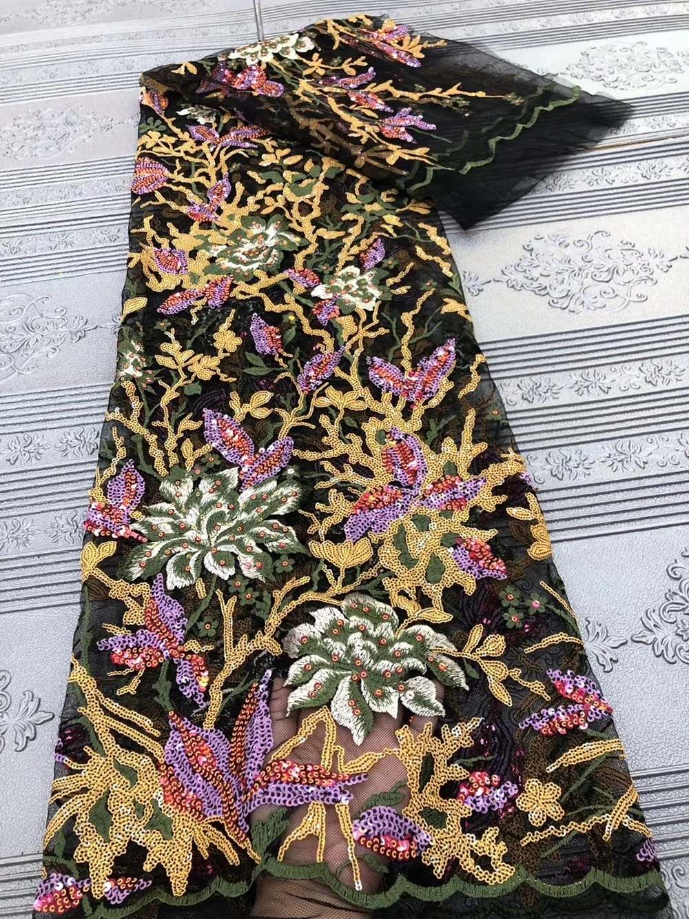 Французская кружевная ткань с блестками Anna Высококачественная вышитая