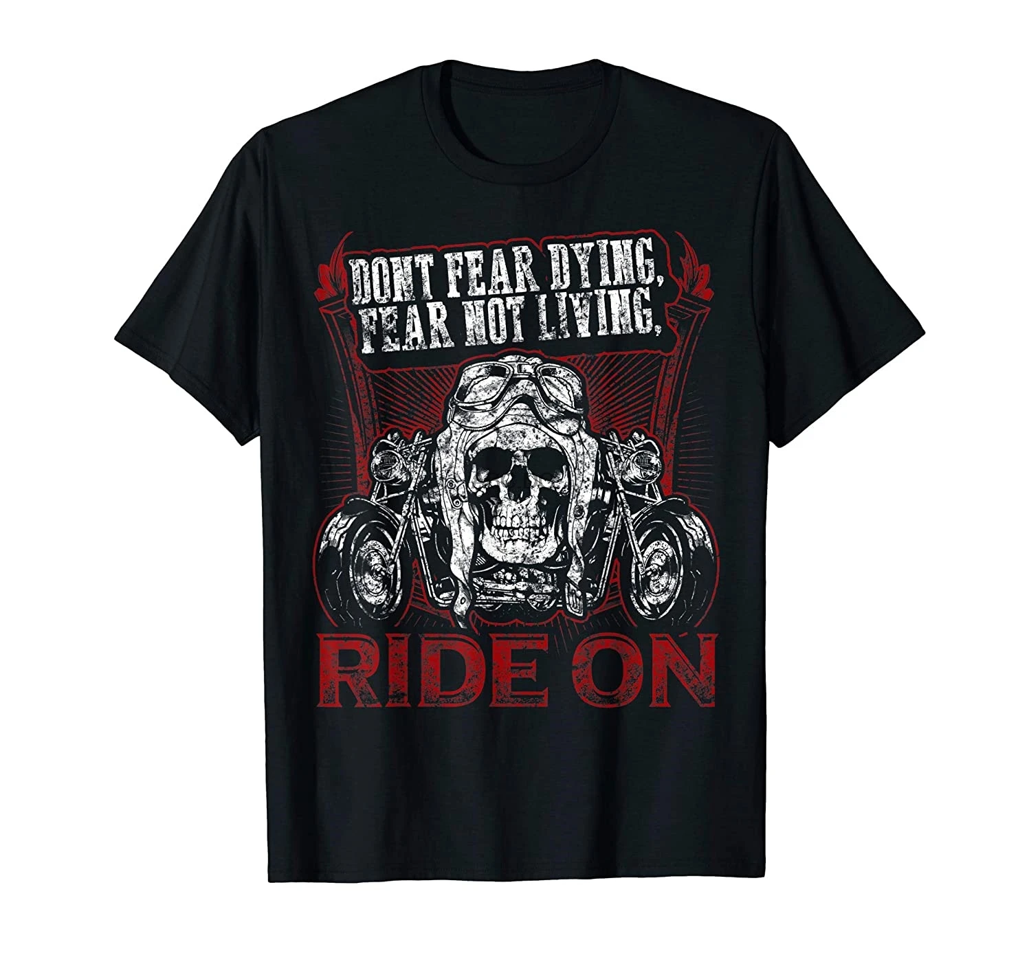 

Camiseta de motocicleta con Calavera, camiseta de motociclista Fear Not Living Ride On