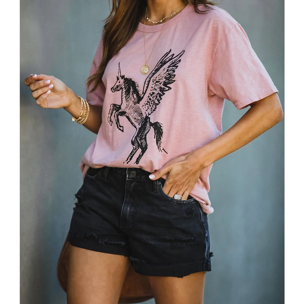 

Women Unicorn Graphic Tees Cotton Girl TShirt Female O-Neck Short Sleeve Summer tshirt Top Casual Animal Print Streetwear