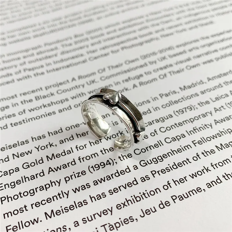 

RUIYI Genuine 925 Sterling Silver Heart Ring Minimalist Geometric Designed Do Old Ring Women Fashionable Wedding Fine Jewelry