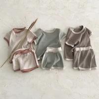 summer new toddler baby boy and girl cotton casual short sleeve t shirt kid solid striped shorts pant 2pcs clothes set