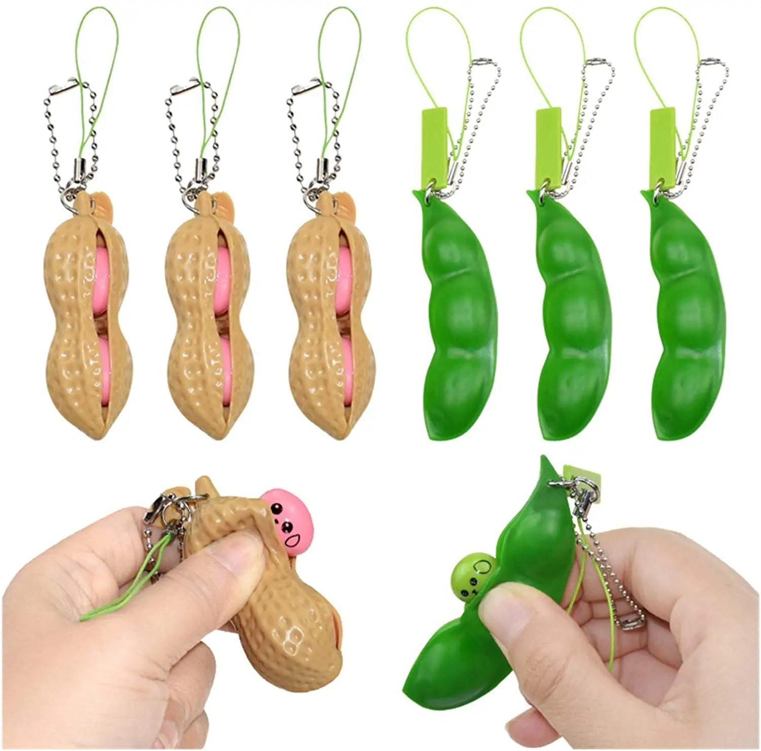 

3PCS Fidget Bean Squeeze Peanut pea popper Keychain Stress Relieve Keyring Sensory Toys Fun Pendant for Phones Key Backpack Gift