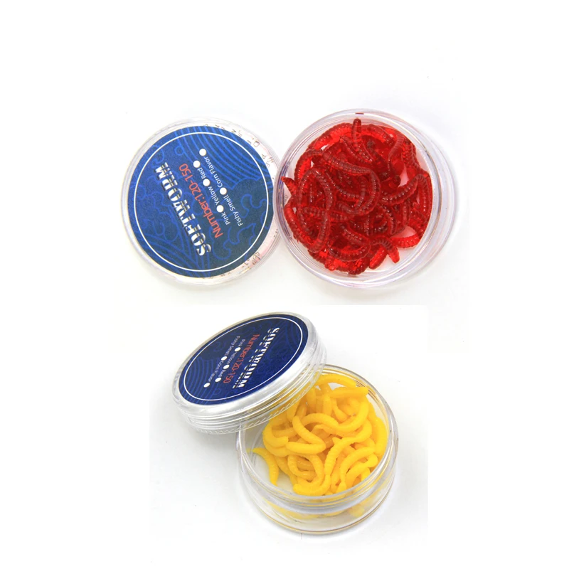 

soft fishing lure earthworm120-150pcs/box fishy smell corn flavor red yellow