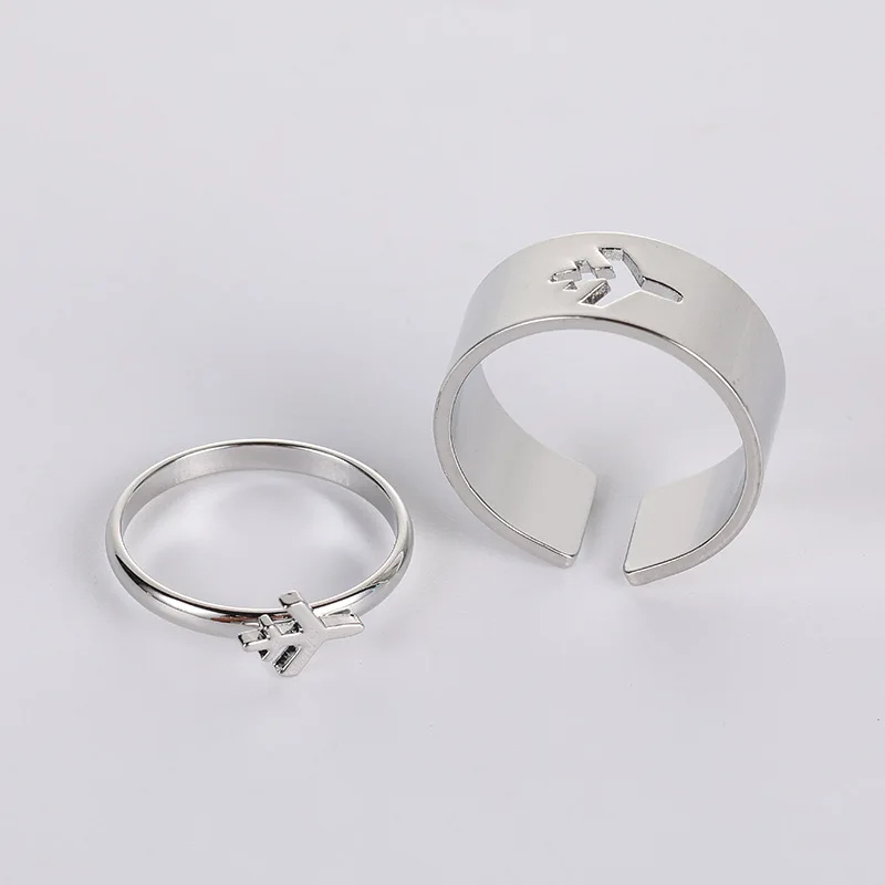 

Airplane Couple Ring for Women Men Pilot & Flight Butterfly Lightning Ring Attendant Wedding Set Aviation Lover Gift