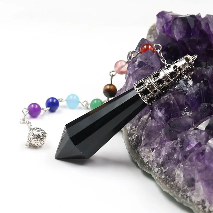 Камень «reiki» с украшением в виде кристаллов подвеска Маятник Винтаж, античная бронза аметистами розовый кварц опал шестиугольная Призма амулетные подвески ювелирные изделия - Окраска металла: Black Onyx C