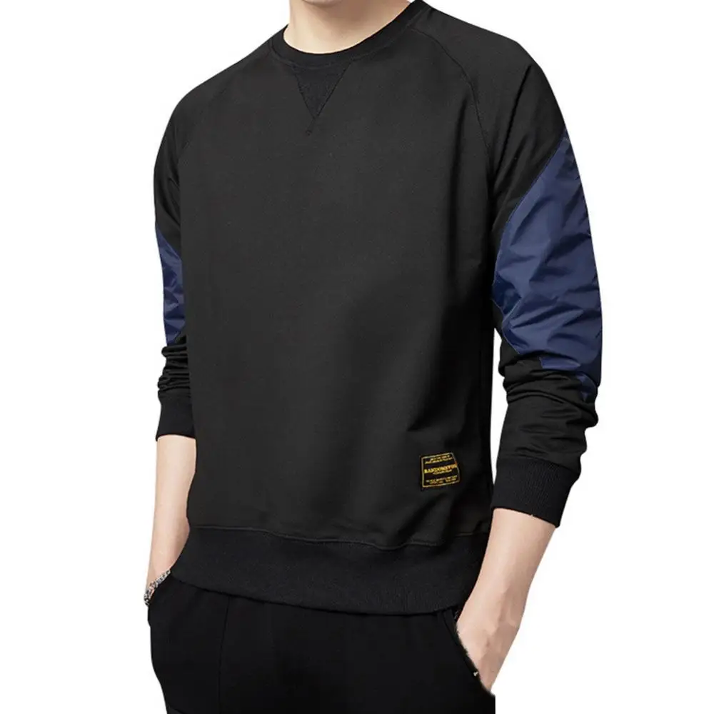 

70% Hot Sell Men Casual Long Sleeve Patchwork O Neck Zip Pocket Loose Sweatshirt T-shirt Top