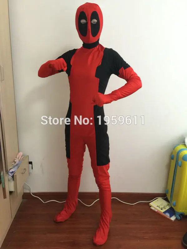 Костюм для дам костюм с принтом Deadpool черный и красный из спандекса боди вырезом