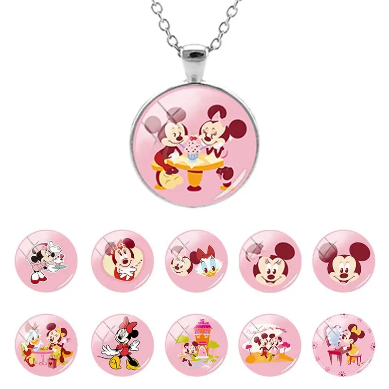 

Disney Mickey Mouse Pink Background Animation Pattern 25mm Glass Dome Pendant Chain Necklace Cabochon Jewelry Gifts MIK622-25