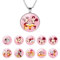 disney mickey mouse pink background animation pattern 25mm glass dome pendant chain necklace cabochon jewelry gifts mik622 25