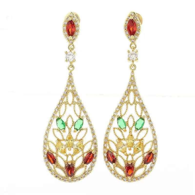 Женские серьги-подвески с фианитами уникальный дизайн E898 | Украшения и