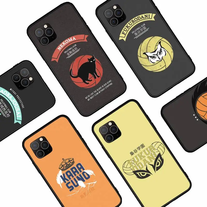 

Haikyuu Karasuno Nekoma Crest Phone Case For iphone 12 11Pro Max 11 13 XR XS Max X 8 7 6 6S Plus mini SE 2020 soft Cover Shell