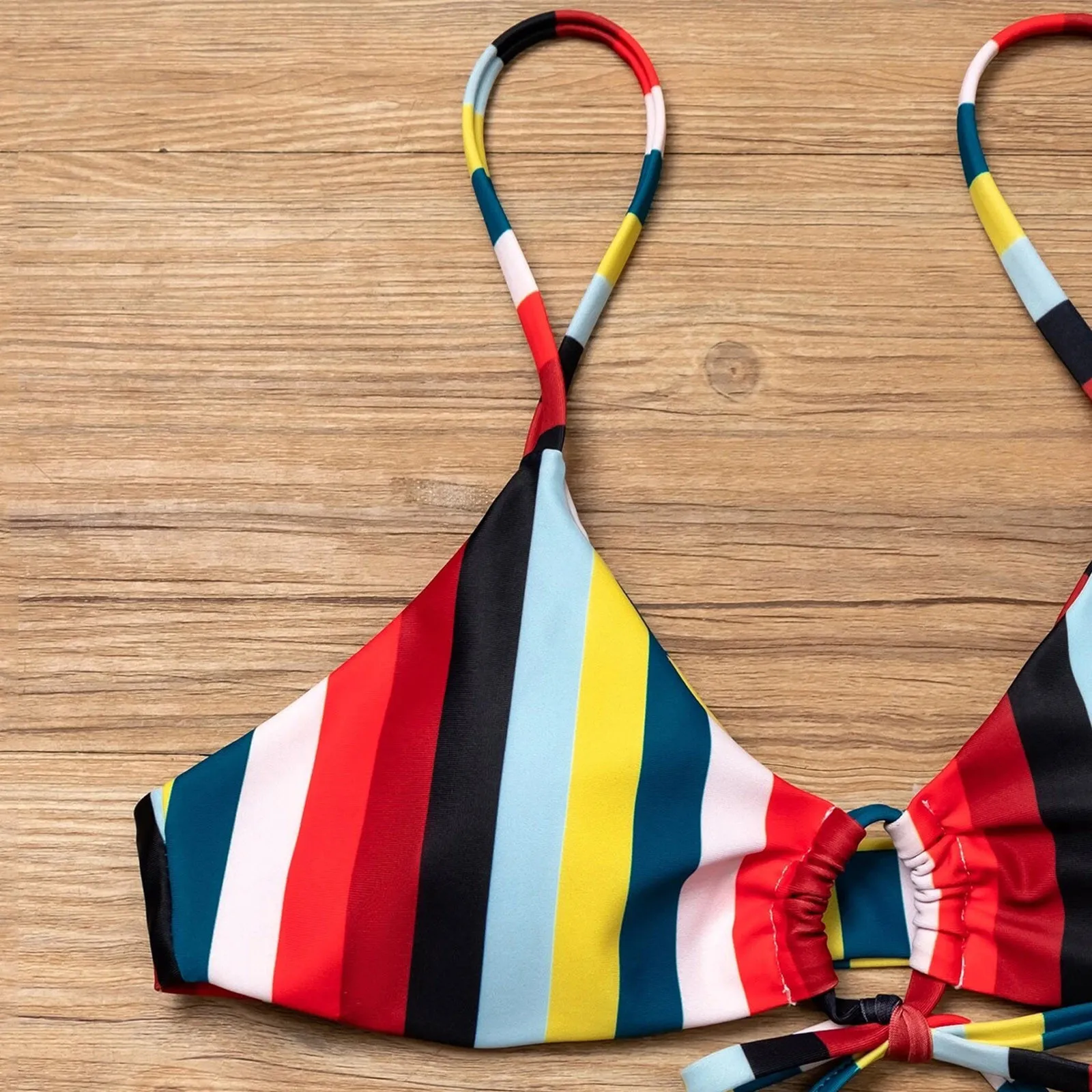 

Colorful Bikini Set Women Striped Print Swimwear Two Pieces Swimsuit Bathing Suit Push-up Thong Lace-up Bikinis Set