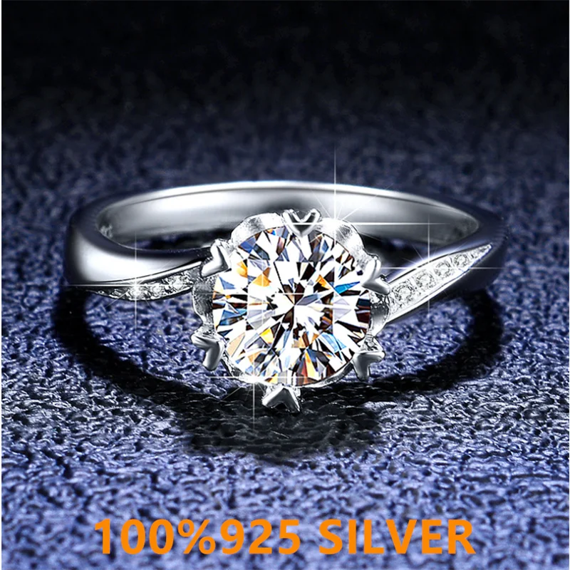 

925 colorfast women's Sterling Silver Ring D-COLOR Mossan diamond six claw crown ring Christmas gift
