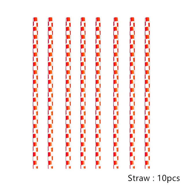 10pcs Straw Черно-белые клетчатые вечерние одноразовые столовые приборы автомобили Гоночный флаг настольные чашки игры решетки вечерние и свадебные декоративные детские игрушки - Цвет: 10pcs Straw