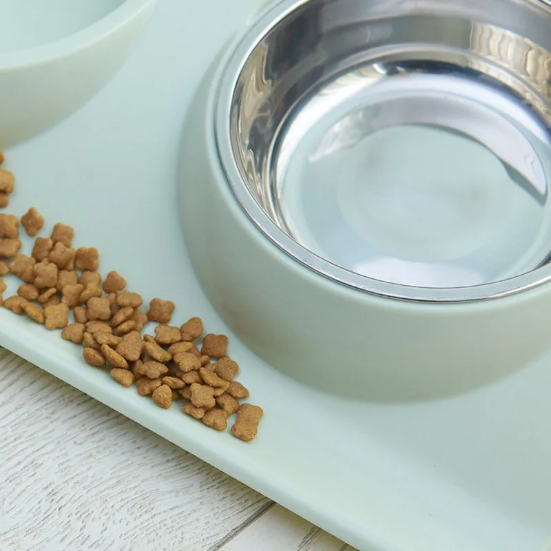 

Dog Double Bowl Puppy Food Water Feeder Cute Stainless Steel Pets Drinking Dish Feeder Pets Supplies Feeding Dishes Dogs Bowl