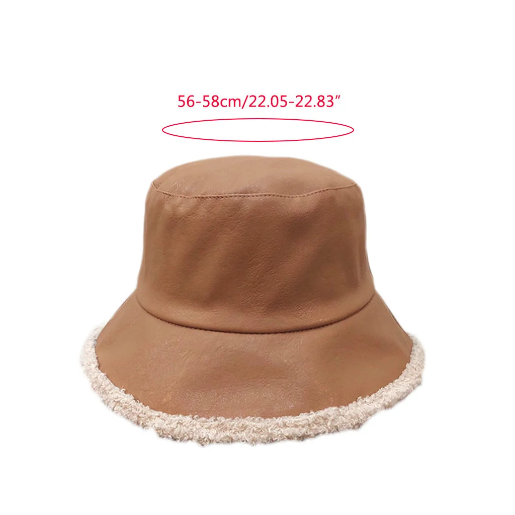 

Japanese Women Men Autumn Double Sided Reversible Bucket Hat Artificial Leather Faux Fleece Thick Warm Packable Panama Fisherman