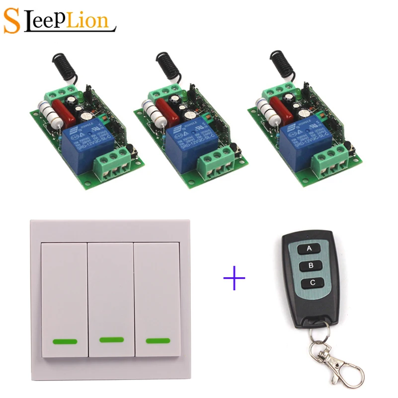 

Беспроводной переключатель Sleeplion, 220 В, 10 А, настенный пульт дистанционного управления, передатчик, 3 приемника, телескопическая светильник п...