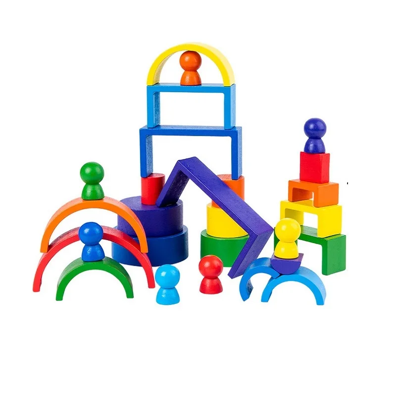 

Pieces of Rainbow Stacker Nesting Jigsaw Puzzle Toy Tunnel Stacking Game Montessori Toys Baby Wooden Building Blocks Toddler Toy