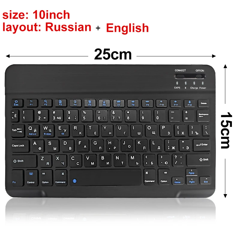 10 in Black Russian Мини Беспроводная клавиатура Bluetooth клавиатура для ipad телефона планшета резиновые колпачки перезаряжаемая клавиатура для Android ios Windows - Цвет: 10 in Black Russian
