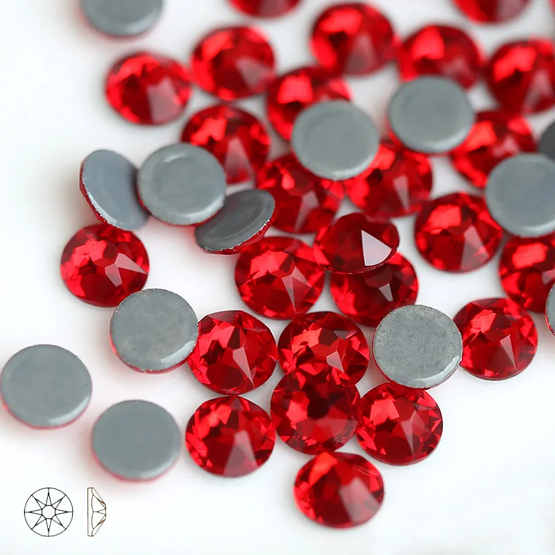 light siam 8 big 8 small cutting surface Hot Fix Crystal Rhinestones Glass Hotfix Strass Stone Crystals AB Iron on Clothes - Color: light siam