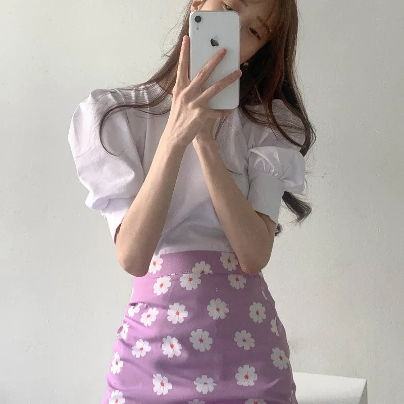 Женская Шифоновая Юбка-миди с высокой талией и буффами на рукавах |