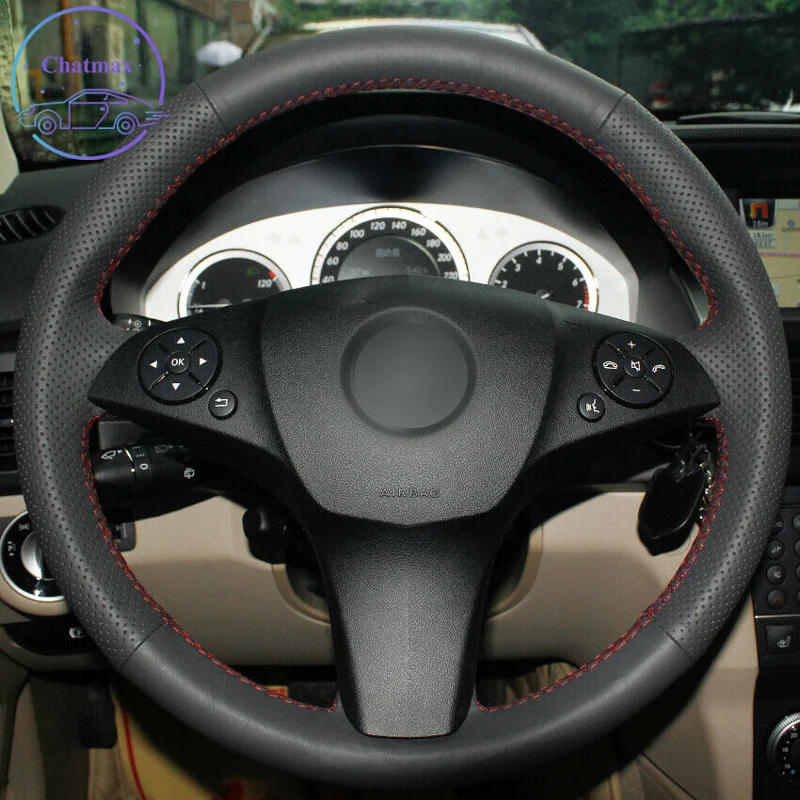 

DIY For Mercedes Benz C180 C200 C350 C300 CLS 280 300 350 Hand Stitch Car Steering Wheel Cover Black Genuine Leather Holder