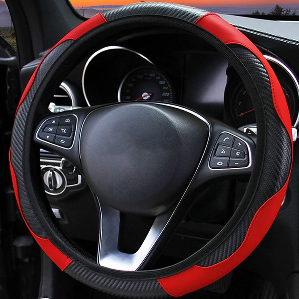 

Car Steering Wheel Cover Breathable Anti Slip PU Leather Steering Covers Suitable 37-38cm Auto Decoration internal Accessories
