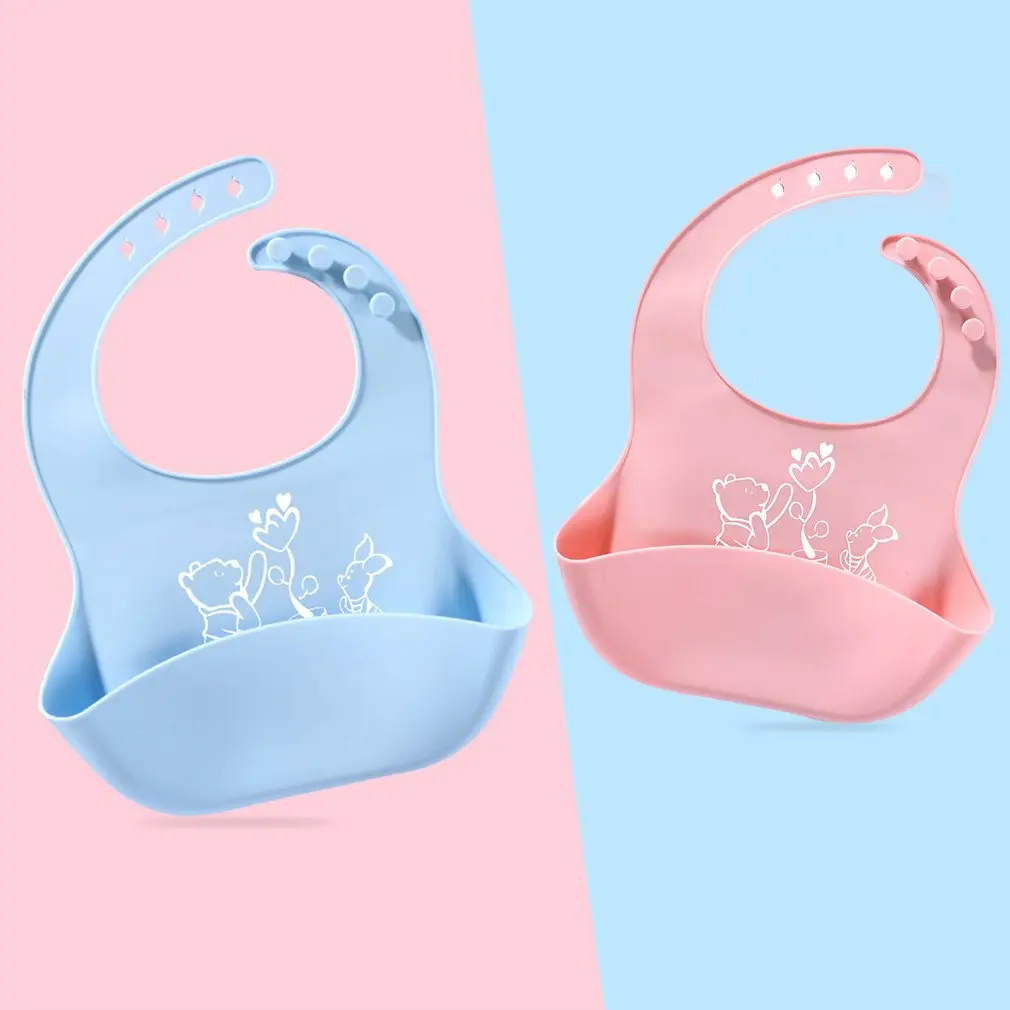 Babero de silicona s&oacute;lida con cesta para alimentaci&oacute;n de beb&eacute;, delantal para alimentaci&oacute;n de ni&ntilde;o, babero a la moda ajustable, con dobladillo en forma de cuenco para los restos-1