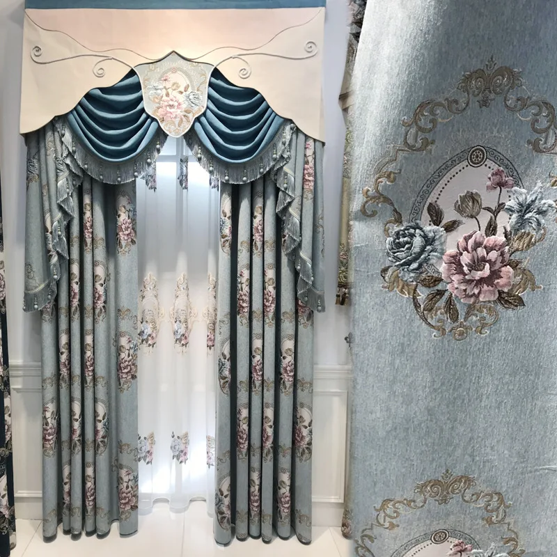 

European-style American Curtain High-quality Exquisite Chenille Embossed Jacquard High-shading Curtains for Living Room Bedroom