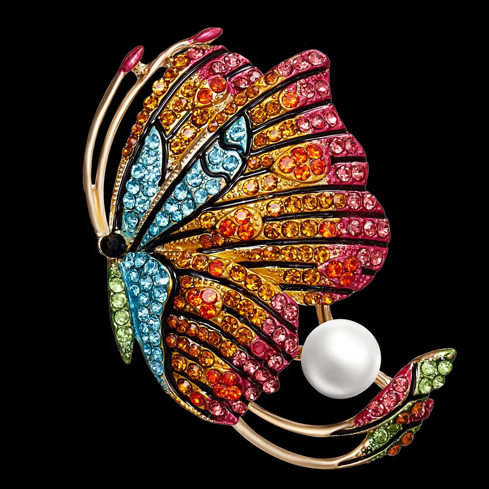 Женская модная Элегантная Брошь в виде бабочки Стразы с жемчугом животное