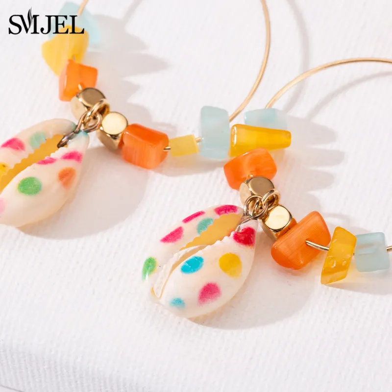 SMJEL Boho модные многоцветные большие серьги Большая Морская раковина камень