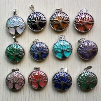 wholesale 12pcslot fashion natural stone alloy tree of life pendants for jewelry accessories marking free shipping
