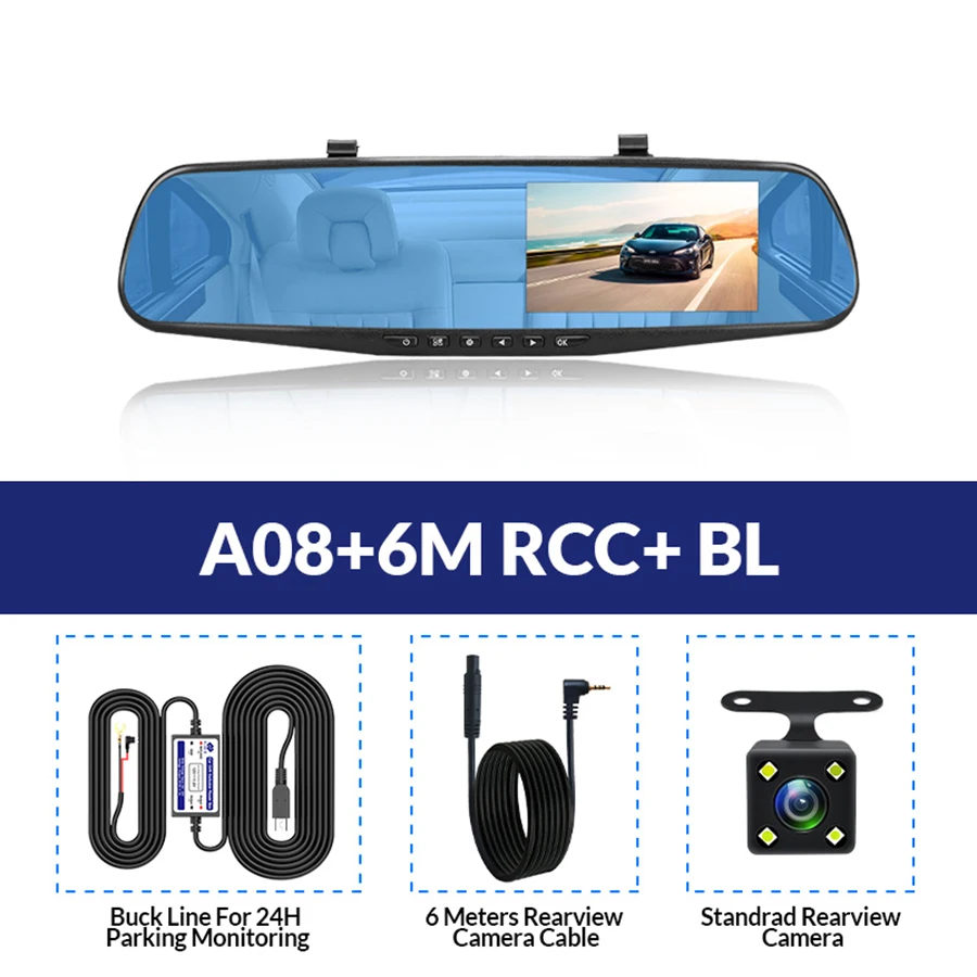 A08-6M RCC-BL E-ACE Автомобильная Dvr камера FHD 1080P Dash Cam 4,3 дюймов зеркало заднего вида видео регистратор с камерой заднего вида видеокамера Авто Регистратор - Название цвета: A08-6M RCC-BL
