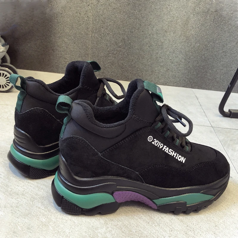 Rimocy Autumn Winter warm black sneakers women fashion platform shoes woman designer short Plush 6cm thick bottom chunky sneaker