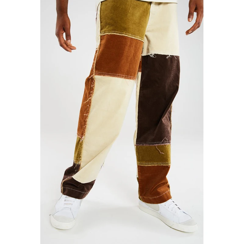 Men Wash Splice Casual Straight Tassel Patchwork Jeans Trousers Male Fashion Streetwear Loose Hip Hop Denim Full Length Pants | Мужская